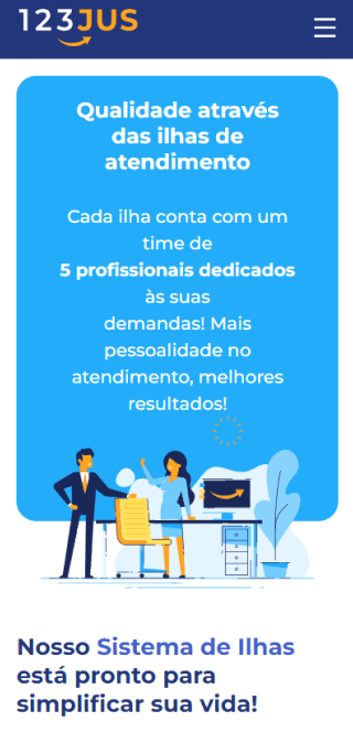 Tela mobile do case 123jus