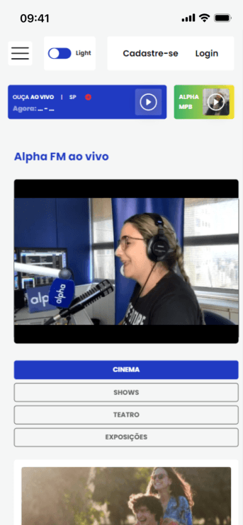 Tela mobile do case alpha-fm