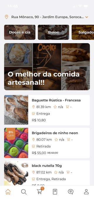 Tela mobile do case cooks-app