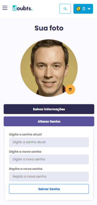 Tela mobile do case doubts