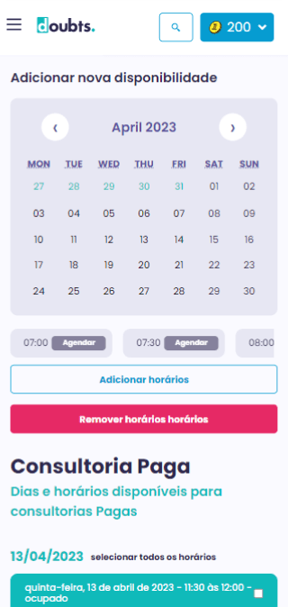 Tela mobile do case doubts