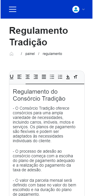 Tela mobile do case grupo-tradicao-painel