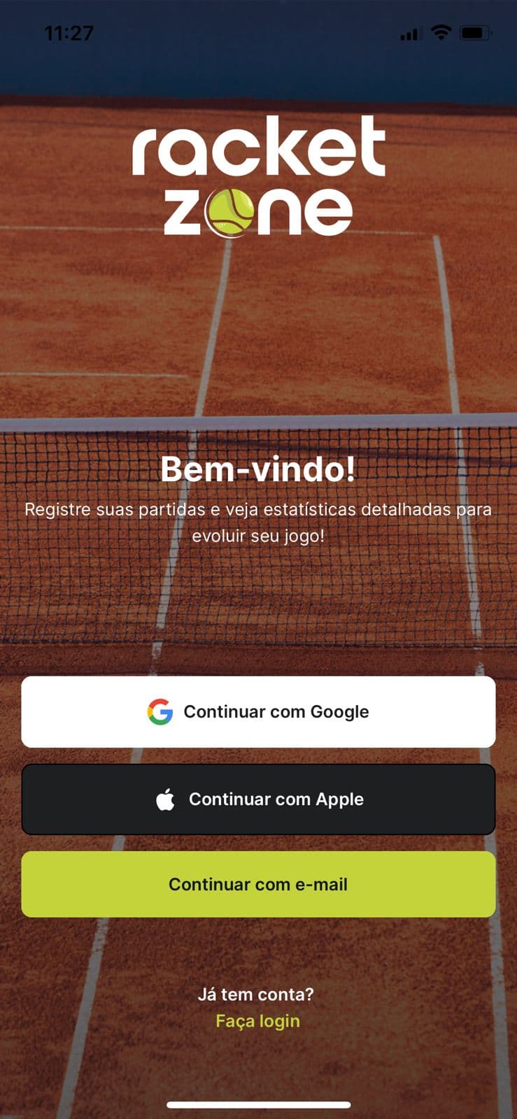 Tela mobile do case racketzone