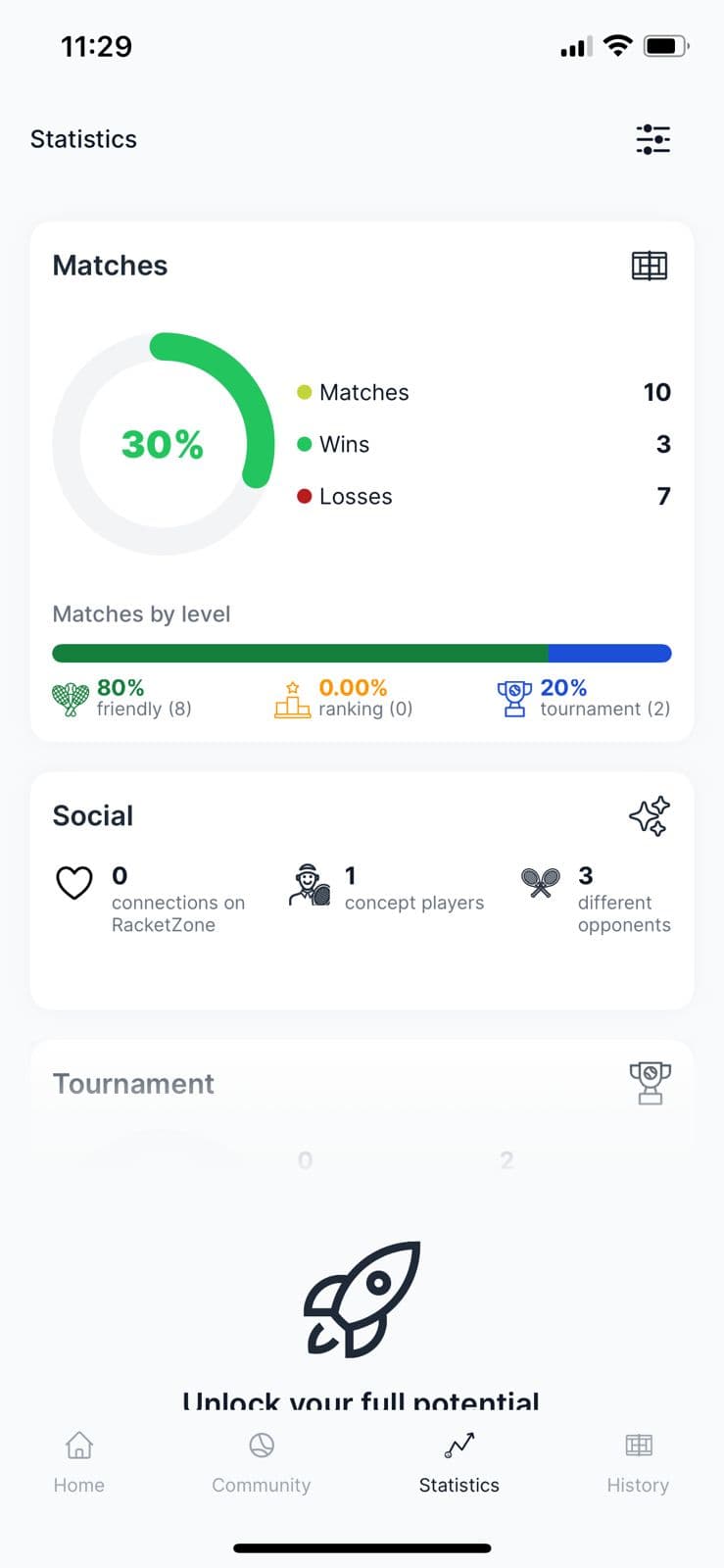 Tela mobile do case racketzone