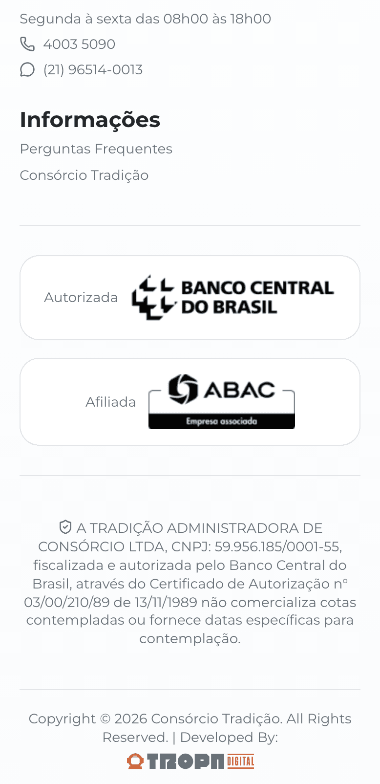 Tela mobile do case consorcio-do-maior
